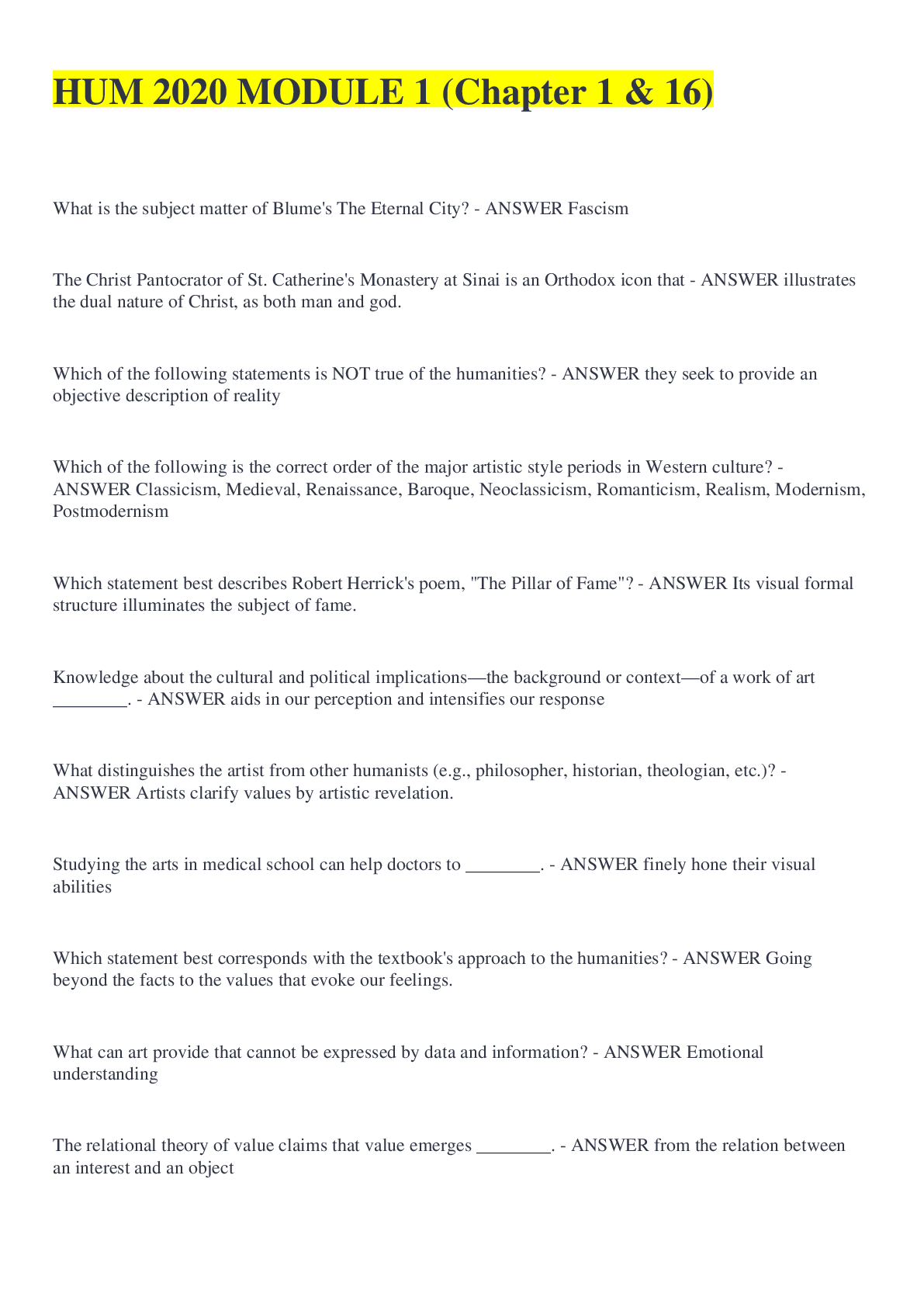 Preview image of HUM 2020 MODULE 1 (Chapter 1 & 16) document